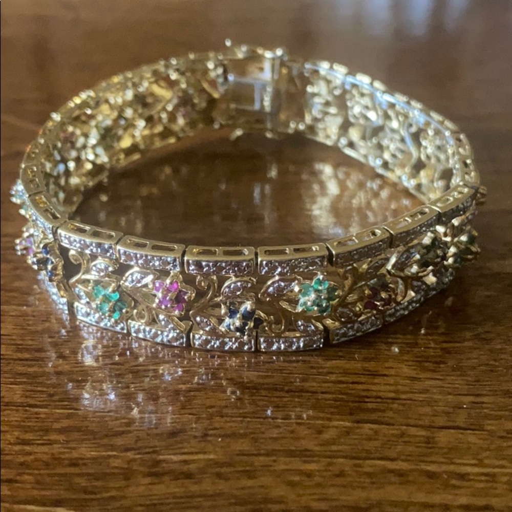 Sterling S gold plated multi color stone bracelet